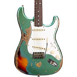 Fender Custom Shop 65 Stratocaster Super Heavy Relic Electric Guitar Super Faded Aged Sherwood Green Metallic over 3-Color Sunburst