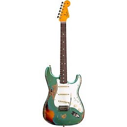 Fender Custom Shop 65 Stratocaster Super Heavy Relic Electric Guitar Super Faded Aged Sherwood Green Metallic over 3-Color Sunburst