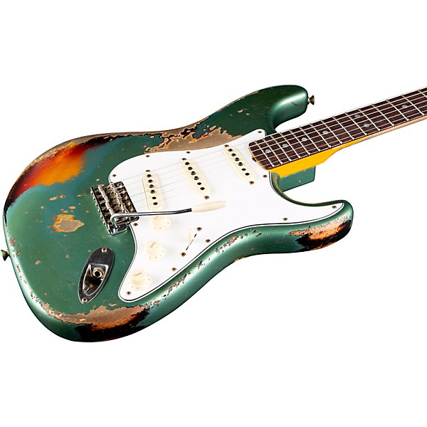 Fender Custom Shop 65 Stratocaster Super Heavy Relic Electric Guitar Super Faded Aged Sherwood Green Metallic over 3-Color...