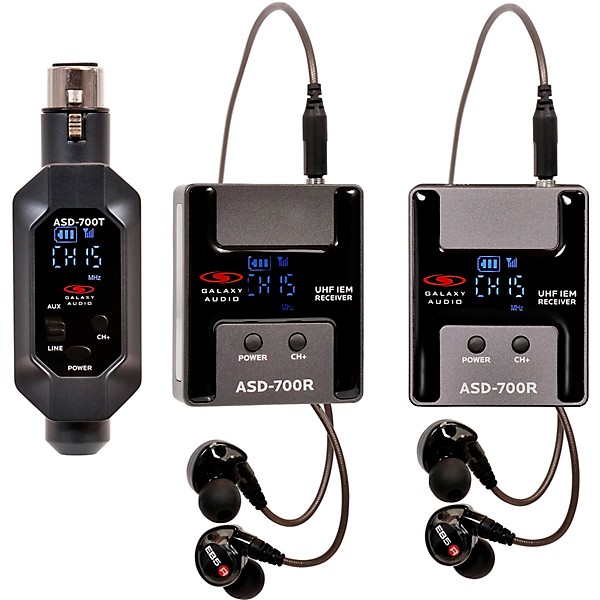 Galaxy Audio ASD-700-2 Digital 15 Channel UHF Plug & Play Wireless In-Ear Monitor Twin Pack System with EB5 Earbuds Freque...