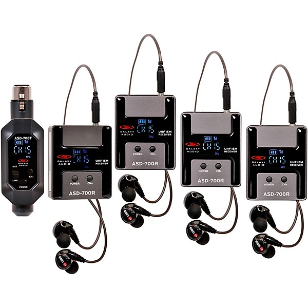 Galaxy Audio ASD-700-4 Digital 15 Channel UHF Plug & Play Wireless In-Ear Monitor Band Pack System with EB5 Earbuds Freque...
