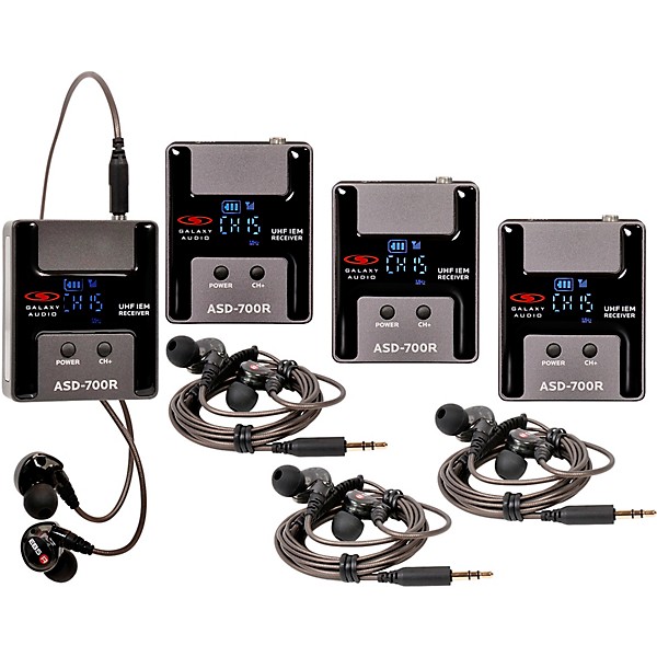 Galaxy Audio ASD-700-4 Digital 15 Channel UHF Plug & Play Wireless In-Ear Monitor Band Pack System with EB5 Earbuds Freque...