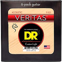 DR Strings VERITAS Uncoated Accurate Core Technology Acoustic Guitar Strings 6-Pack Custom Light (11 - 50)