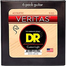 DR Strings VERITAS Uncoated Accurate Core Technology Acoustic Guitar Strings 6-Pack Custom Light (11 - 50)