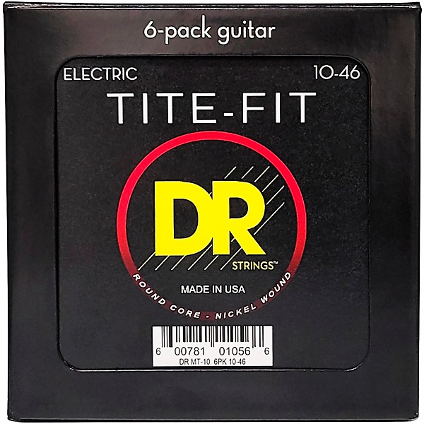 DR Strings Tite-Fit MT-10 Medium-Tite Nickel-Plated Electric Guitar Strings 6-Pack Medium (10-46)