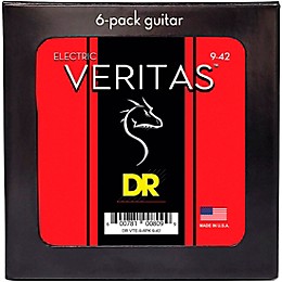 DR Strings VERITAS Uncoated Accurate Core Technology Electric Guitar Strings 6-Pack Light (9-42)