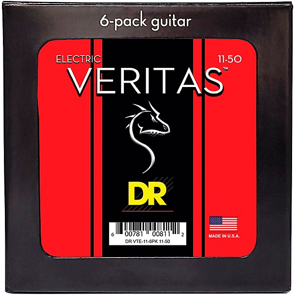 DR Strings VERITAS Uncoated Accurate Core Technology Electric Guitar Strings 6-Pack Heavy (11 - 50)