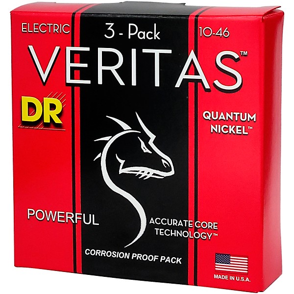 DR Strings VERITAS Uncoated Accurate Core Technology Electric Guitar Strings 3 Pack Medium (10-46)