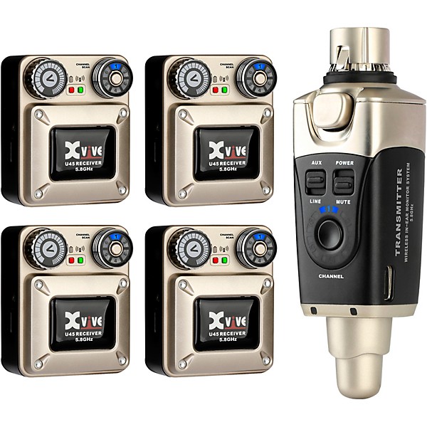 Open Box Xvive U45 In-Ear Wireless Monitor System With Transmitter and 4 Receivers (5.8 GHz) Level 1  Gold