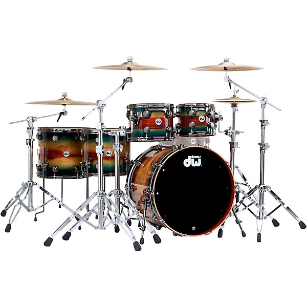 DW SonicPly Collectors 5-Piece Exotic Shell Pack with 22 in. Bass Drum Natural to Quick Royal Blue Burst Over Horizontal P...