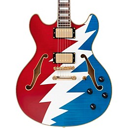 D'Angelico Premier Grateful Dead DC Semi-Hollow Electric Guitar Red, White, and Blue Lightning Bolt