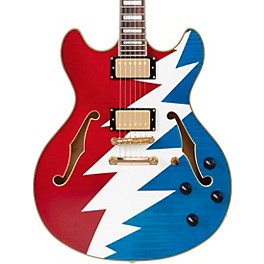 D'Angelico Premier Grateful Dead DC Semi-Hollow Electric Guitar Red, White, and Blue Lightning Bolt