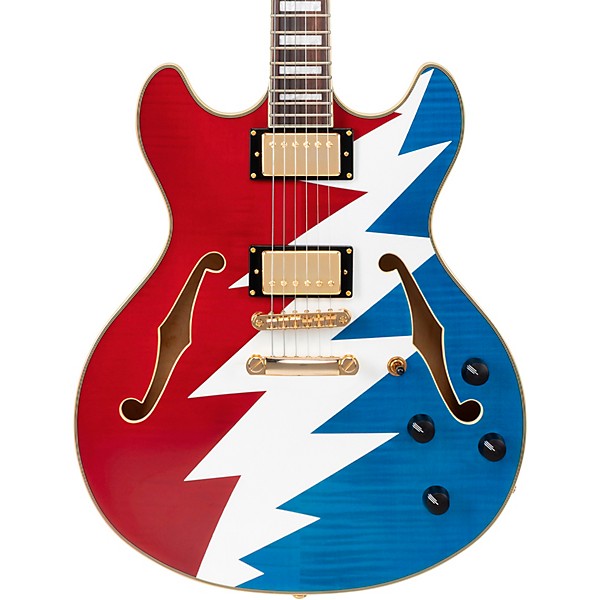 D'Angelico Premier Grateful Dead DC Semi-Hollow Electric Guitar Red, White, and Blue Lightning Bolt