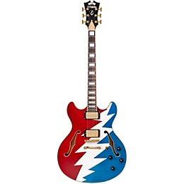 D'Angelico Premier Grateful Dead DC Semi-Hollow Electric Guitar Red, White, and Blue Lightning Bolt