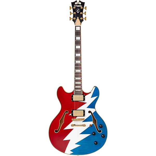 D'Angelico Premier Grateful Dead DC Semi-Hollow Electric Guitar Red, White, and Blue Lightning Bolt