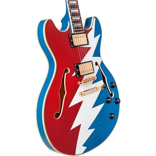 D'Angelico Premier Grateful Dead DC Semi-Hollow Electric Guitar Red, White, and Blue Lightning Bolt