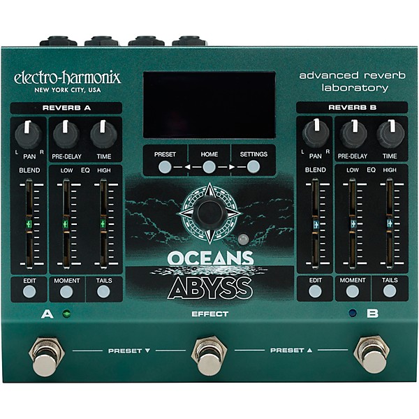 Electro-Harmonix Oceans Abyss Advanced Reverb Laboratory Effects Pedal Green