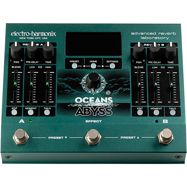Electro-Harmonix Oceans Abyss Advanced Reverb Laboratory Effects Pedal Green