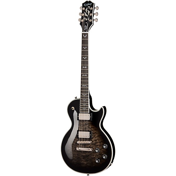 Epiphone Les Paul Custom Bats in Flight Electric Guitar - Transparent Ebony Burst
