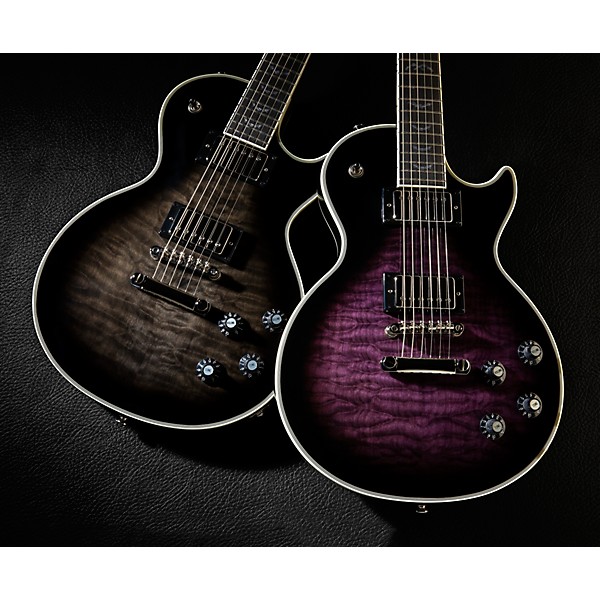 Epiphone Les Paul Custom Bats in Flight Electric Guitar - Transparent Ebony Burst