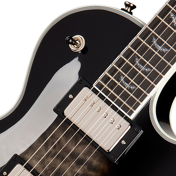 Epiphone Les Paul Custom Bats in Flight Electric Guitar - Transparent Ebony Burst