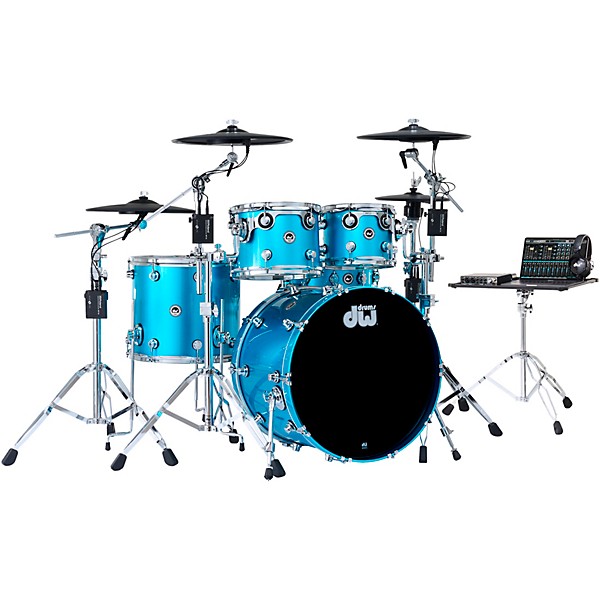 DWe 5-Piece Complete Kit Bundle with Roland Cymbals and DW Hardware Laser Blue Metallic Lacquer