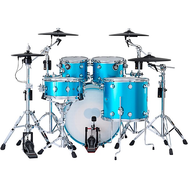 DWe 5-Piece Complete Kit Bundle with Roland Cymbals and DW Hardware Laser Blue Metallic Lacquer