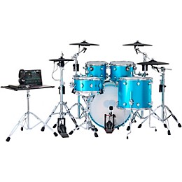 DWe 5-Piece Complete Kit Bundle with Roland Cymbals and DW Hardware Laser Blue Metallic Lacquer