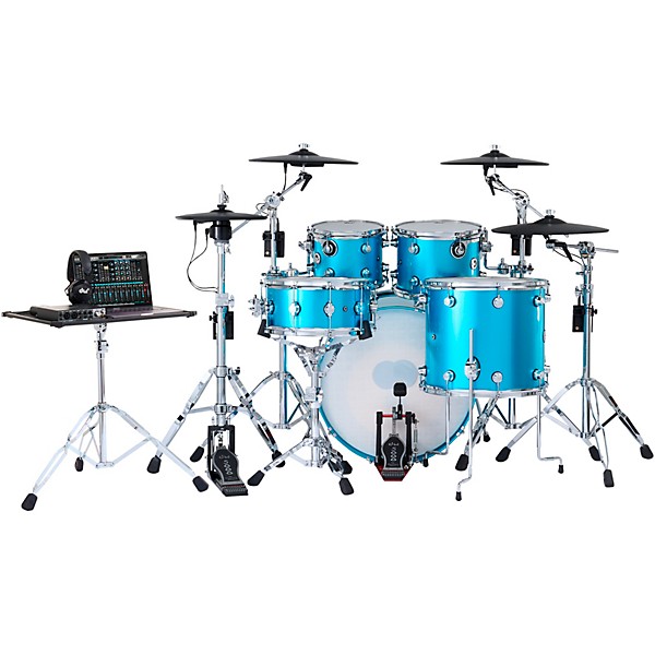 DWe 5-Piece Complete Kit Bundle with Roland Cymbals and DW Hardware Laser Blue Metallic Lacquer