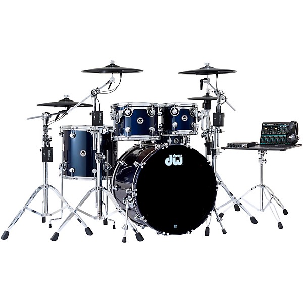 DWe 5-Piece Complete Kit Bundle with Roland Cymbals and DW Hardware Midnight Blue Metallic Lacquer