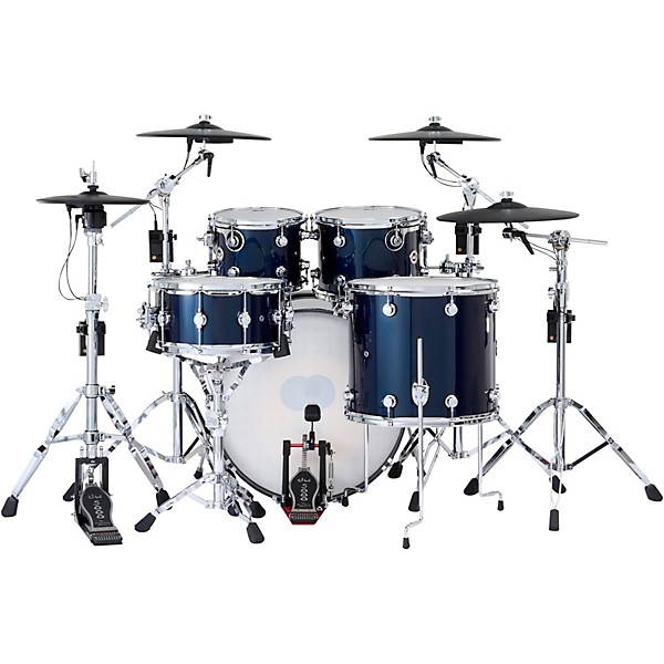 DWe 5-Piece Complete Kit Bundle with Roland Cymbals and DW Hardware Midnight Blue Metallic Lacquer