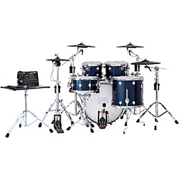 DWe 5-Piece Complete Kit Bundle with Roland Cymbals and DW Hardware Midnight Blue Metallic Lacquer