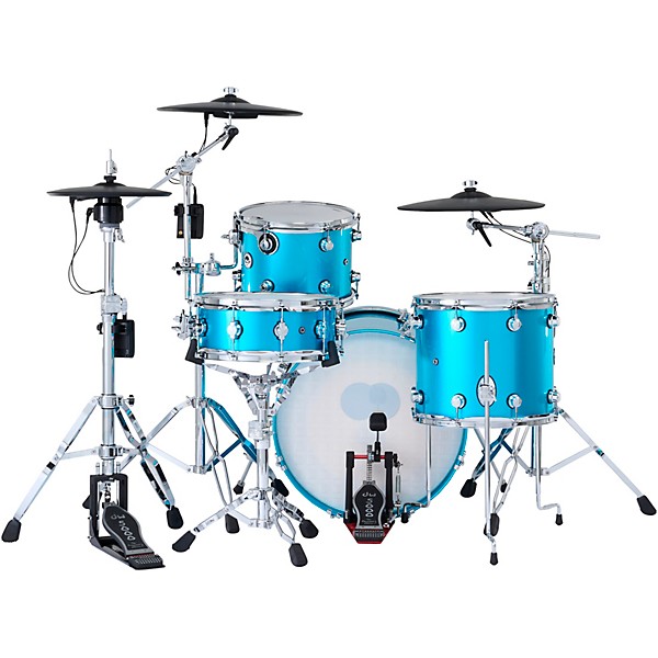 DWe 4-Piece Complete Kit Bundle with Roland Cymbals and DW Hardware Laser Blue Metallic Lacquer