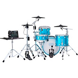 DWe 4-Piece Complete Kit Bundle with Roland Cymbals and DW Hardware Laser Blue Metallic Lacquer