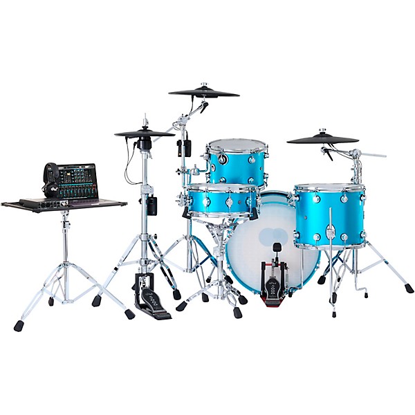 DWe 4-Piece Complete Kit Bundle with Roland Cymbals and DW Hardware Laser Blue Metallic Lacquer