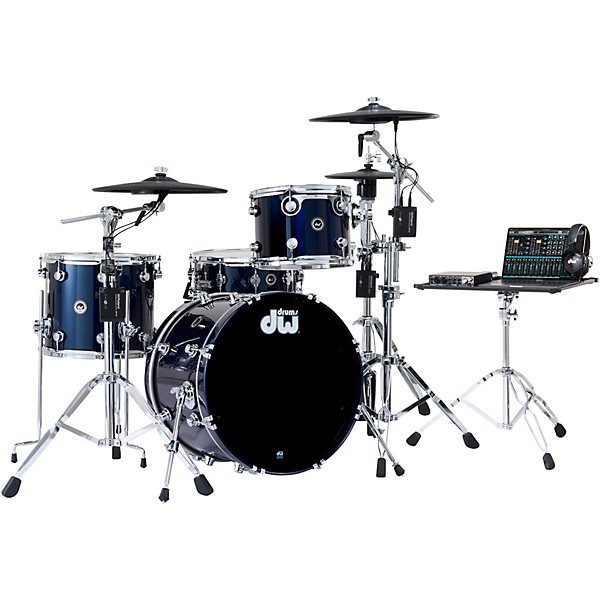DWe 4-Piece Complete Kit Bundle with Roland Cymbals and DW Hardware Midnight Blue Metallic Lacquer