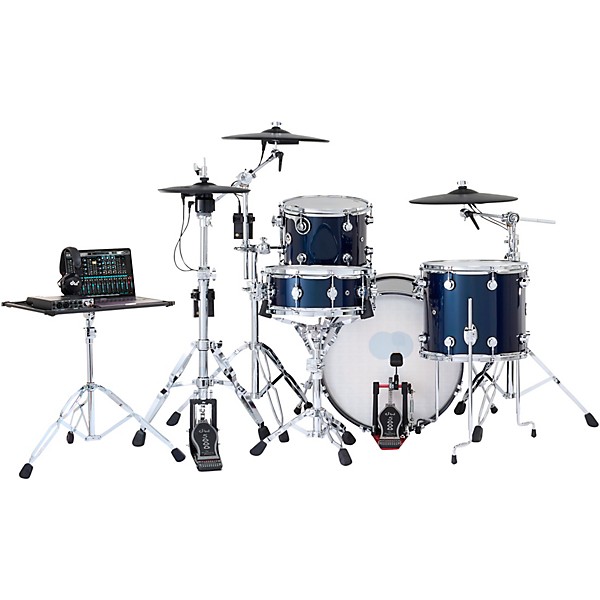 DWe 4-Piece Complete Kit Bundle with Roland Cymbals and DW Hardware Midnight Blue Metallic Lacquer