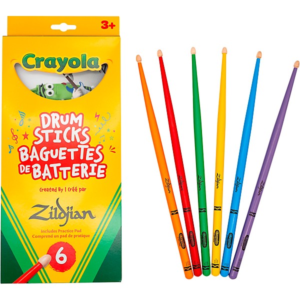 Zildjian x Crayola Pack, 6 Kids Drum Sticks & Practice Pad