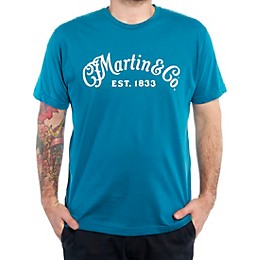 Martin Logo T-Shirt (White Script) Ocean Blue X Large