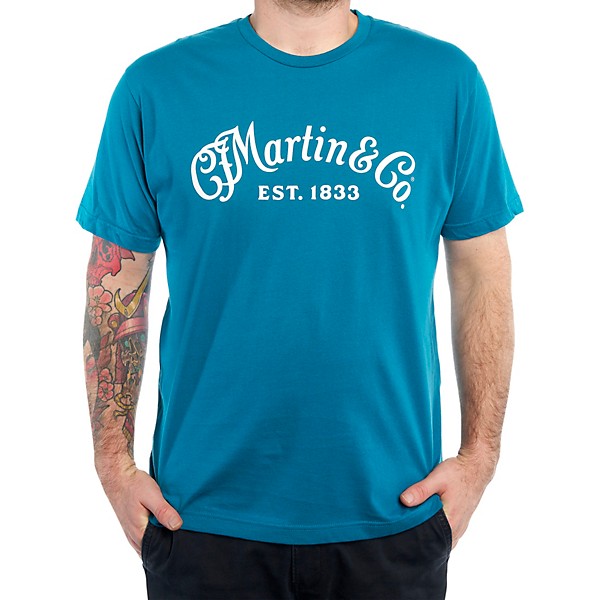 Martin Logo T-Shirt (White Script) Ocean Blue X Large