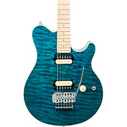 Ernie Ball Music Man Axis Premium One Piece Quilt Top Electric Guitar Translucent Blue