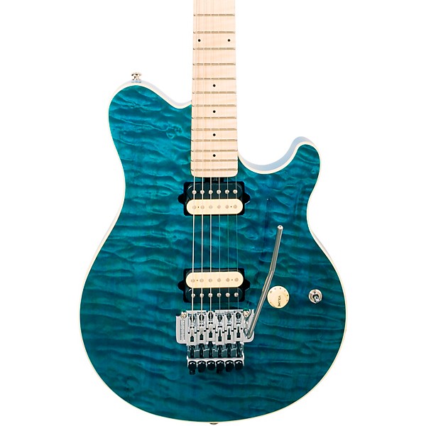 Ernie Ball Music Man Axis Premium One Piece Quilt Top Electric Guitar Translucent Blue