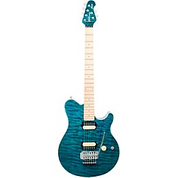 Ernie Ball Music Man Axis Premium One Piece Quilt Top Electric Guitar Translucent Blue