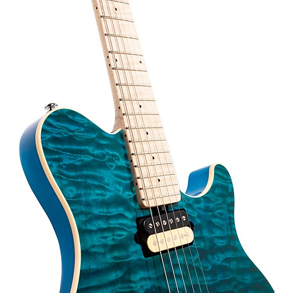Ernie Ball Music Man Axis Premium One Piece Quilt Top Electric Guitar Translucent Blue