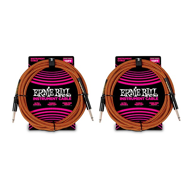 Ernie Ball Braided Instrument Cable Straight/Straight 2-Pack 10 ft. Pumpkin Pie