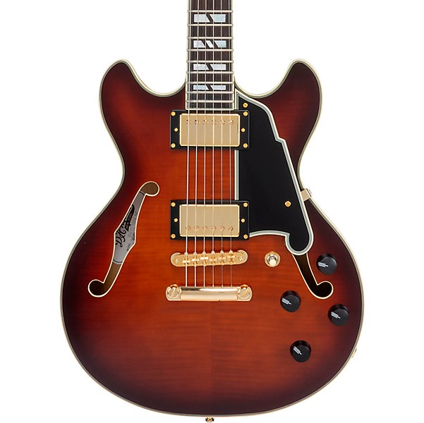 D'Angelico Excel Mini DC Semi-Hollow Electric Guitar Amaretto Burst