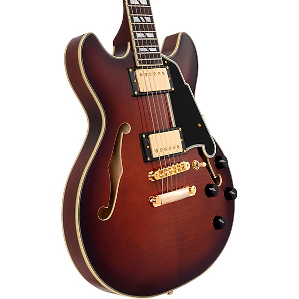 D'Angelico Excel Mini DC Semi-Hollow Electric Guitar Amaretto Burst
