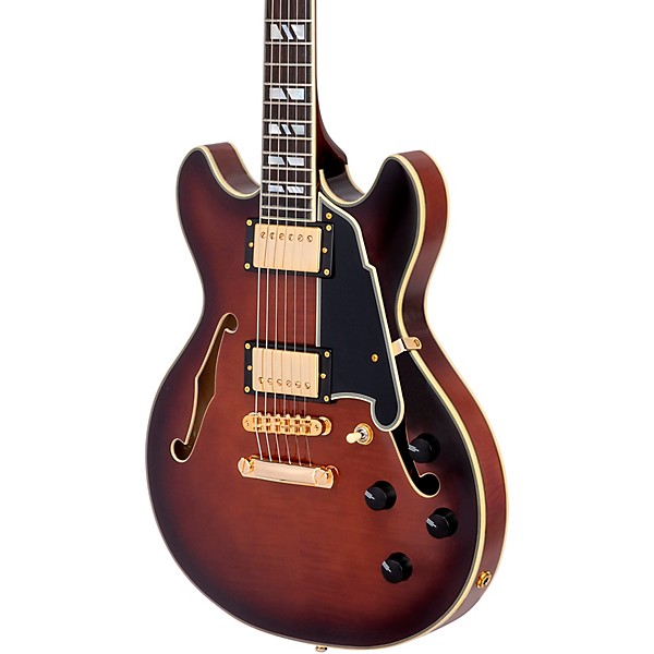 D'Angelico Excel Mini DC Semi-Hollow Electric Guitar Amaretto Burst