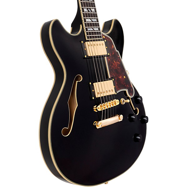 D'Angelico Excel Mini DC Semi-Hollow Electric Guitar Solid Black