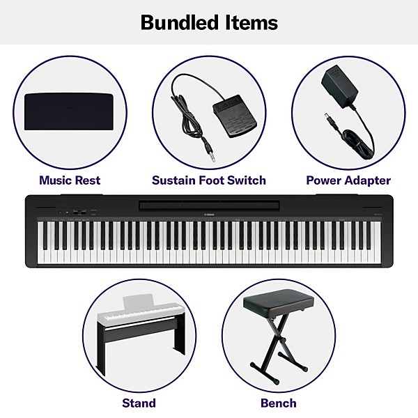 Yamaha P-143LXB 88-Key Digital Piano Bundle with Stand and Bench